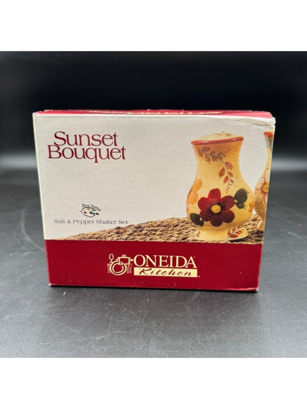Oneida Kitchen "Sunset Bouquet" Hand-Painted Floral Salt & Pepper Shaker Set New